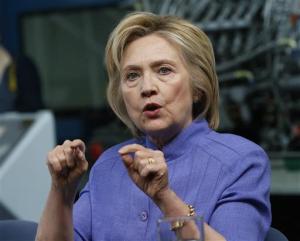 In this photo taken June 15, 2016, Democratic Presidential candidate Hillary Clinton speaks in Hampton, Va. Clinton plans to portray Republican Donald Trump as an erratic and unfit steward of the nation's economy, returning to Ohio to press the case that workers would bear the brunt of the business mogul's policies. (AP Photo/Steve Helber)