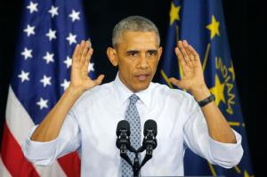 President Barack Obama gestures while speaking at Concord Community High School Wednesday, June 1, 2016, in Elkhart, Ind. (AP Photo/Charles Rex Arbogast)