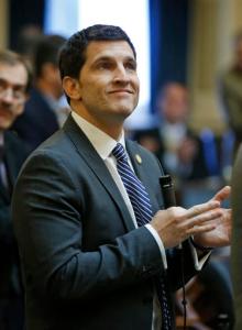 FILE - In this Jan. 21, 2015 file photo Del. Scott Taylor, R-Virginia Beach, introduces a guest during the House session at the Capitol in Richmond, Va. Taylor is running in the 4th Virginia Congressional district agains Congressman Randy Forbes. (AP Photo/Steve Helber)