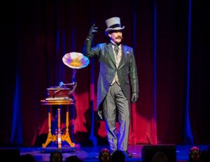 This undated image released by DKC Public Relations shows Mark Kalin during a performance of "he Illusionists: Turn of the Century." The magic show  is coming back to Broadway for a new holiday show celebrating the tricks and mood of the Golden Age of Magic, from 1903-1927. (Asia Live Network/DKC Public Relations via AP)