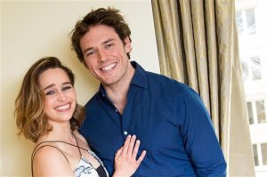 In this May 21, 2016 photo, actors Emilia Clarke, left, and Sam Claflin pose for a portrait to promote their film, "Me Before You" in New York. (Photo by Charles Sykes/Invision/AP)