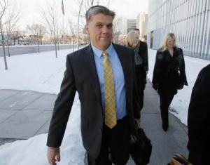 FILE - In this Dec. 18, 2015, file photo, San Juan County Commissioner Phil Lyman arrives at the federal courthouse, in Salt Lake City. The U.S. attorney's office is asking an appeals court to uphold the conviction of Lyman for his role in an ATV protest ride through a protected canyon. Lyman led the 2014 ride down Recapture Canyon and was found guilty in December of trespassing and conspiracy. Lyman has appealed his sentence and is acting as his own attorney. (AP Photo/Rick Bowmer, File)