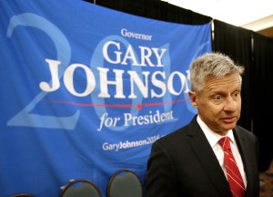 FILE – In this May 27, 2016, file photo, Libertarian presidential candidate Gary Johnson speaks at the National Libertarian Party Convention in Orlando, Fla. Broadside, an imprint of HarperCollins Publishers, told The Associated Press on Wednesday, Aug. 31, that Johnson's new campaign book "Common Sense for the Common Good: Libertarianism as the End of Two-Party Tyranny" will be released as an e-book on Sept. 27, 2016. (AP Photo/John Raoux, File)