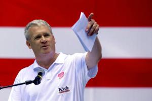 In this Aug. 17, 2016 photo, Illinois House Minority Leader Jim Durkin, R-Western Springs, participates in a Republican rally during Governors Day at the Illinois State Fair in Springfield, Ill. With the help of Illinois Gov. Bruce Rauner's deep pockets, Republicans are spending record amounts to compete in Illinois' legislative races this fall, trying to whittle away at the Democratic super majorities that stand in the way of the former venture capitalist's plan to "turn around" the state and solve its momentous budget problems. (AP Photo/Seth Perlman)