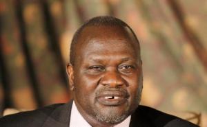 FILE--In this Wednesday, July 8, 2015 file photo, South Sudan rebel leader Riek Machar addresses journalists during a news conference in Nairobi, Kenya. South Sudan's rebel leader is accusing President Salva Kiir of wanting to turn the country into an "ethnic state" for his Dinka group. Riek Machar's statement, obtained by The Associated Press, Sept. 26, 2016, accuses the government of pushing ethnic groups into fighting. (AP Photo/Khalil Senosi, File)