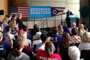 Sen. Bernie Sanders, I-Vt., speaks in support of Democratic presidential candidate Hillary Clinton at a rally at the University of Akron in Akron, Ohio, Saturday, Sept. 17, 2016 (AP Photo/Julie Carr Smyth)