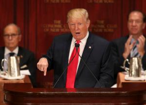 Republican presidential candidate Donald Trump speaks at luncheon for the Economic Club of New York in New York, Thursday, Sept. 15, 2016. (AP Photo/Seth Wenig)