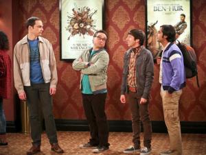 In this image released by CBS, actors, from left, Jim Parsons, Johnny Galecki, Simon Helberg and Kunal Nayyar appear in a scene from the comedy "The Big Bang Theory." The hit CBS comedy claims TV’s four best-paid actors, according to the annual list released Thursday, Sept. 22, 2016, by Forbes. Parsons led with a $25.5 million take between June 2015 and this June, Forbes said, followed by his cast-mates Galecki with $24 million, Helberg with $22.5 million and Nayyar with $22 million. (Michael Yarish/CBS via AP)