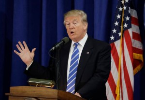 Republican presidential candidate Donald Trump speaks at the Polish National Alliance, Wednesday, Sept. 28, 2016, in Chicago. Trump’s ambiguous answer to a debate question on nuclear restraint raised doubts about his understanding of the issue. On the other hand, his words actually mirror the nub of a policy argument inside the Obama administration. (AP Photo/John Locher)