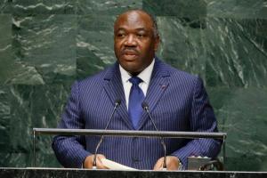 FILE - File photo taken Thursday, Sept. 25, 2014, as Gabon President Ali Bongo Ondimba addresses the 69th session of the United Nations General Assembly at the United Nations headquarters. Gabon's president has narrowly won re-election, election officials said Wednesday Aug. 31, 2016, keeping alive a family dynasty in this oil-rich Central African country that reaches back to the 1960's. (AP Photo/Frank Franklin II, File)