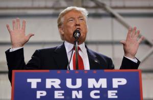 Republican presidential candidate Donald Trump speaks at a rally Tuesday, Sept. 27, 2016, in Melbourne, Fla. (AP Photo/John Locher)