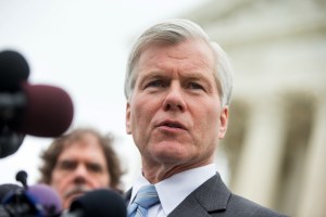 FILE - In this April 27, 2016 file photo, former Virginia Gov. Bob McDonnell speaks outside the Supreme Court in Washington. Federal prosecutors say they are moving to drop corruption charges against McDonnell. U.S. Attorney Dana Boente’s office said Thursday, Sept. 8 that prosecutors will not pursue another trial in light of the U.S. Supreme Court decision in June that overturned the former governor’s corruption conviction. (AP Photo/Andrew Harnik)
