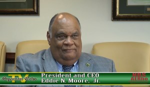 Norfolk State University President and CEO Eddie N. Moore, Jr. gave an exclusive interview to the Spartan Echo and the NSU chapter of the National Broadcasting Society on Thursday, Sept. 29, 2016 to discuss NSU's future and his optimism about facing upcoming challenges. (Photo from video by Spartan Echo and the National Broadcasting Society)