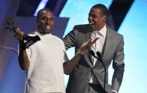 FILE - In this July 1, 2012, file photo, Kanye West, left, and Jay-Z accept the award for best group for "The Throne" at the BET Awards in Los Angeles. West told the crowd during his show in Seattle on Oct. 19, 2016, that his kids haven't played with Jay Z's daughter. (Photo by Matt Sayles/Invision/AP, File)