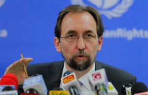 FILE - In this Feb. 9, 2016, file photo, United Nations High Commissioner for Human Rights Zeid Ra’ad al-Hussein speaks in Colombo, Sri Lanka. The U.N. human rights chief said on Wednesday, Oct. 12, 2016 that U.S. presidential candidate Donald Trump would be "dangerous from an international point of view" if he is elected. (AP Photo/Eranga Jayawardena, File)