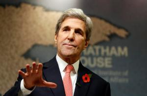 US Secretary of State John Kerry speaks at The Royal Institute of International Affairs, at Chatham House, in London, Monday, Oct. 31, 2016. US Secretary of State John Kerry and Iranian Minister of Foreign Affairs Dr Mohammad Javad Zarif have been voted as the winners of this year's Chatham House Prize. (AP Photo/Kirsty Wigglesworth)