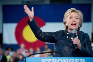 Democratic presidential candidate Hillary Clinton speaks at a rally at the Colorado State Fairgrounds in Pueblo, Colo., Wednesday, Oct. 12, 2016, to attend a rally. (AP Photo/Andrew Harnik)
