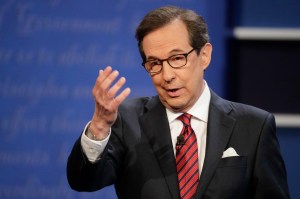 Moderator Chris Wallace of FOX News talks to the audience before the start of the third and final presidential debate between Democratic presidential nominee Hillary Clinton Republican presidential nominee Donald Trump at UNLV in Las Vegas, Wednesday, Oct. 19, 2016. (AP Photo/John Locher)