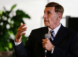 In this photo taken Oct. 19, 2016 photo, Rep. John Mica, R-Fla. speaks to voters at an event in Maitland, Fla. Mica is seeking a 13th term in Congress from central Florida, but it’s not an easy path. The veteran Republican tells supporters turnout is critical. And he’s offers them this advice about his re-election contest: ``Don’t let it get caught up in any of the other races or issues.” That seems code for Donald Trump, whose presidential run carries mixed blessings in a tight district. More than Trump is threatening Mica’s career. In a battle of old school versus new, Mica faces Democrat Stephanie Murphy, a 38-year-old political neophyte. (AP Photo/John Raoux)