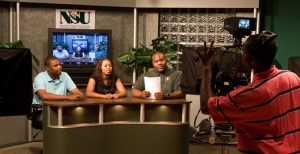 NSU Mass Communication and Journalism students prepare to start taping a television show. (Photo from Norfolk State University)