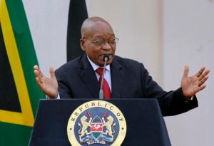 FILE -- In this Oct. 11, 2016, file photo, South African President Jacob Zuma gives a press conference at State House in Nairobi, Kenya. The Nelson Mandela Foundation has sharply criticized Zuma saying "political meddling for private interests" during his tenure has weakened key state institutions and poses a threat to the country's democracy. (AP Photo/Khalil Senosi, File)