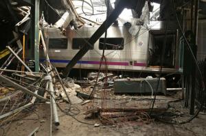 FILE – This Oct. 1, 2016, file photo provided by the National Transportation Safety Board shows damage from a Sept. 29, 2016, commuter train crash that killed a woman and injured more than 100 people at the Hoboken Terminal in Hoboken, N.J. Thomas Gallagher, the engineer of the commuter train that slammed into the station going double the 10 mph speed limit, suffered from sleep apnea that had gone undiagnosed, his lawyer told The Associated Press on Wednesday, Nov. 16, 2016. A U.S. official told the AP that investigators are looking at it as a potential cause. (Chris O'Neil/National Transportation Safety Board via AP, File)