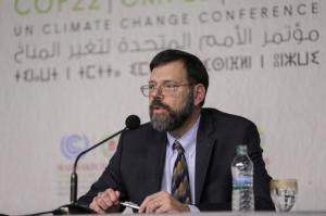 State Department Special Envoy for Climate Change, Jonathan Pershing, holds a press conference at the Climate Conference, known as COP22, in Marrakech, Morocco, Monday, Nov. 14, 2016. (AP Photo/Mosa'ab Elshamy)