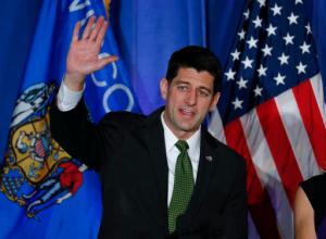 House Speaker Paul Ryan of Wis. waves to supporters at a campaign rally in Janesville, Wis., Tuesday, Nov. 8, 2016. (AP Photo/Paul Sancya)