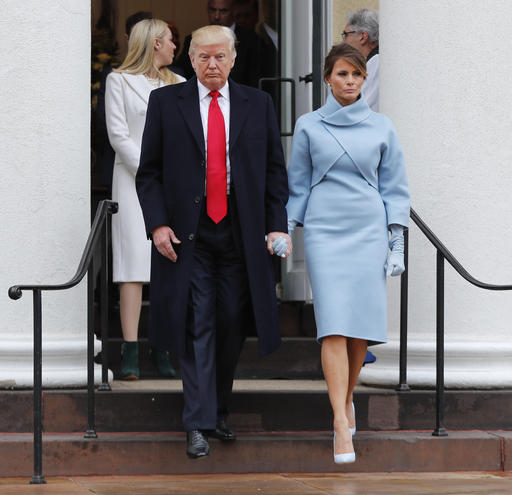 Melania Trump wears sky-blue cashmere Ralph Lauren&nbsp;ensemble