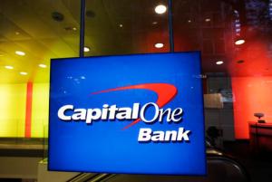 FILE- This Friday, May 11, 2012, file photo, shows a Capital One Bank office, in New York. Capital One Financial Corporation reports financial results Tuesday, Jan. 24, 2017. (AP Photo/Mark Lennihan, File)