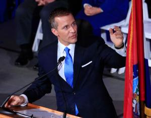 FILE - In this Jan. 9, 2017, file photo, Missouri Gov.-elect Eric Greitens speaks in Jefferson City, Mo. The newly seated Governor is pushing to toughen Missouri's already stiff penalties for attacking a police officer, reflecting similar efforts underway in other states and pleasing many in Missouri's law enforcement community, which has been on the defensive since the police killing of an unarmed black teenager in Ferguson. (AP Photo/Orlin Wagner File)
