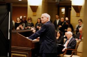 Minnesota Gov. Mark Dayton listens to a question about his health during a media briefing on his state budget Tuesday, Jan. 24, 2017, in St. Paul, Minn. where he announced that he has prostate cancer. Dayton collapsed Monday evening while delivering his State of the State address. He says he doesn't think his diagnosis with prostate cancer is connected with his collapse during his State of the State address. (AP Photo/Jim Mone)