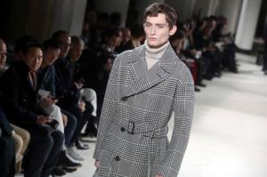 A model wears a creation as part of Hermes Men's Fall Winter 2017-2018 fashion collection, presented in Paris, Saturday, Jan. 21, 2017. (AP Photo/Thibault Camus)