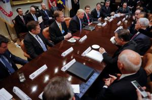 President Donald Trump host breakfast with business leaders in the Roosevelt Room of the White House in Washington, Monday, Jan. 23, 2017. (AP Photo/Pablo Martinez Monsivais)