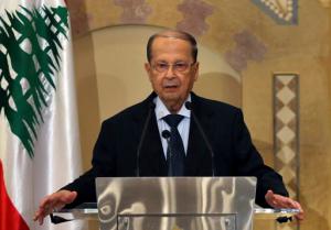 FILE -- In this Oct. 20, 2016 file photo, Christian leader Michel Aoun speaks to journalists in Beirut, Lebanon. The newly elected Lebanese President Michel Aoun arrived in Egypt for the first time since his inauguration, shortly after defending the militant group Hezbollah's arms role in a Sunday interview with Egyptian TV network CBC. Aoun's visit is the first for the former army commander to Egypt in 55 years. He was elected in October after a 29-month vacuum in the country's top post. (AP Photo/Hussein Malla, File)