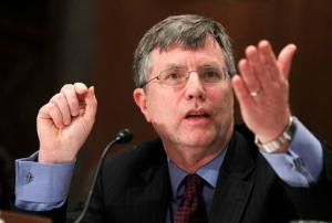 FILE - In this Sept. 21, 2011 file photo, State Department Undersecretary for Management Patrick F. Kennedy testifies on Capitol Hill in Washington. Kennedy, a top U.S. diplomat who played a prominent role in the Benghazi investigations and controversy over Hillary Clinton’s emails is resigning.  (AP Photo Manuel Balce Ceneta, File)