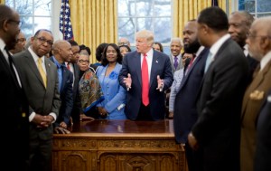 President Donald Trump meets with leaders of Historically Black Colleges and Universities (HBCU) in the Oval Office of the White House in Washington, Monday, Feb. 27, 2017. (AP Photo/Pablo Martinez Monsivais)