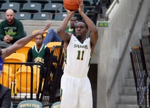 Photo of Kerwin Okoro taking a shot from NSUSpartans.com.