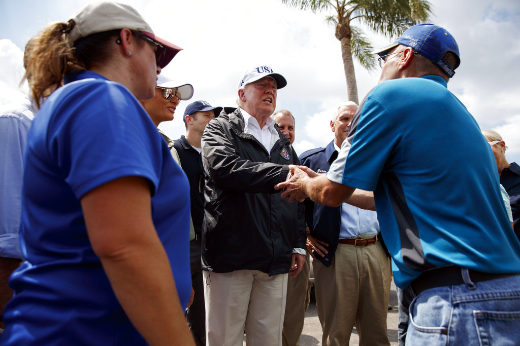 Trump dispenses hoagies, handshakes in hurricane&nbsp;zone